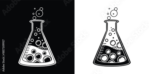 Chemical flask illustration on contrasting backgrounds, a symbol of science and experimentation, ideal for educational materials and scientific designs