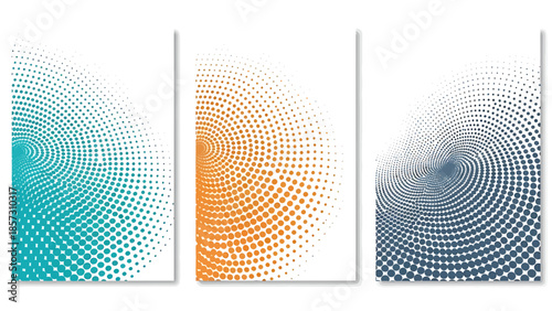 Abstract Halftone Dot Patterns in Teal, Orange, and Gray Circles