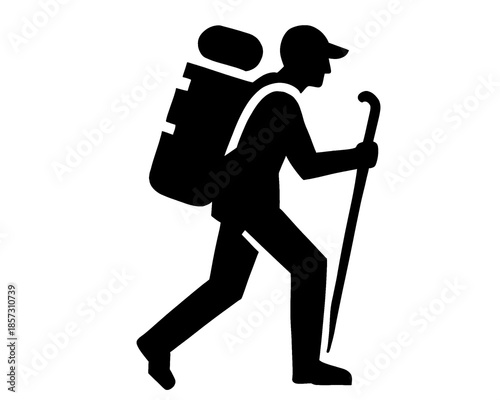 mountain climber icon, black and white image, vector illustration 2

