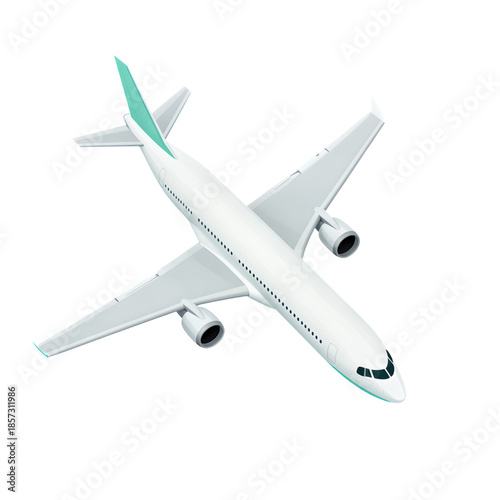 White commercial airplane with green accents