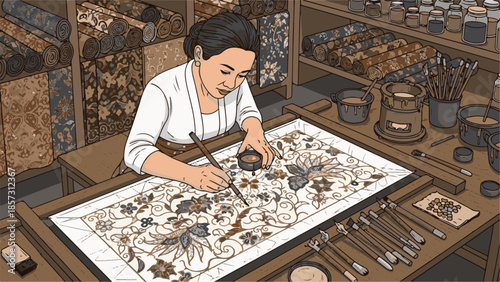 A smiling craftsman and rail worker uses industrial equipment to repair steel transportation parts and wood components while working at a computer in a railway construction workshop