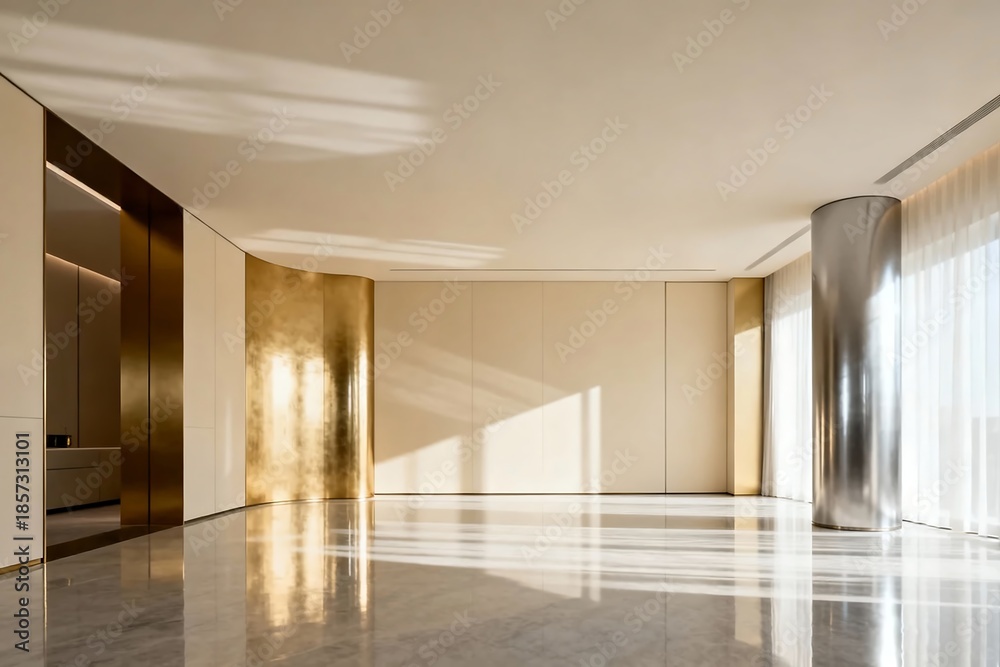 Fototapeta premium Generative AI Modern Minimalist Interior Design with Bright Natural Lighting and Elegant Materials