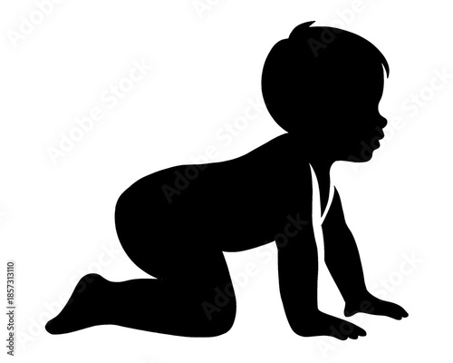 silhouette of a baby crawling, icon isolated on white background, vector illustration 2
