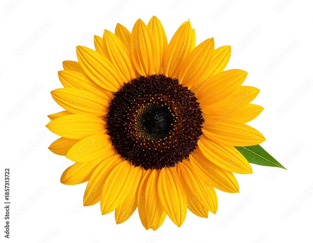 Fototapeta premium Vibrant Sunflower Blooming with Golden Petals and Dark Center on Transparent Background
