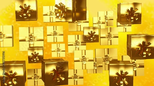 gold background christmas gift boxes 3D render Seamless