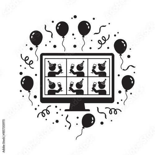 Online Group Meeting Celebration on Laptop Monitor