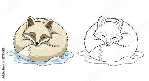 Dreaming Fox: A charming illustration depicts a serene fox curled up in peaceful slumber, its fur a soft, inviting texture that evokes warmth and tranquility.