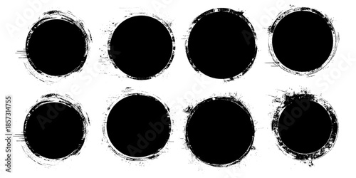 Circle brush strokes, hand drawn paint brush circle logo frame for stock vector. Art brush design round circular scribble doodle graffiti bubble or ball draft illustration for logo and text.