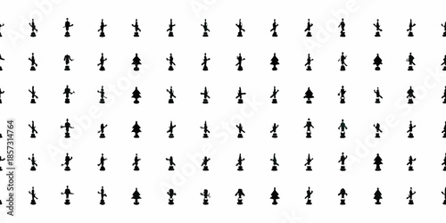 A dense grid of small silhouetted figures arranged in neat rows and columns