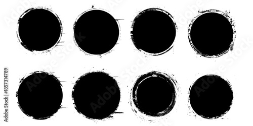 Round Black Grunge Shapes. Frames for Design, Brush Stroke Elements. Vector Isolated on White Background. Hand drowning circle line sketch vector set. Highlighter marks, strokes,