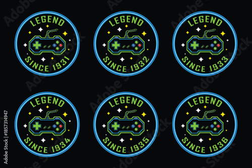 Vintage gaming badges with legend status since 1931 to 1936