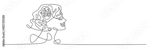 Minimalist feminine young girl face one line drawing vector illustration