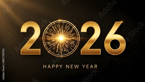 Elegant new year 2026 greeting with fireworks explosion