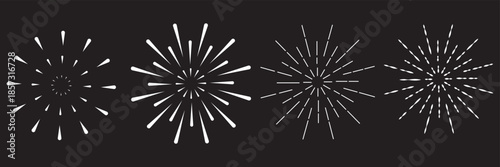 Fire works icon. Firework icon set. Fourth of July celebration symbol, Independence Day design element.