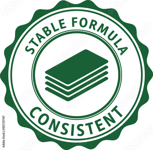 Stable Formula Consistent Quality Badge Icon – Reliable Product Guarantee Seal Vector Design