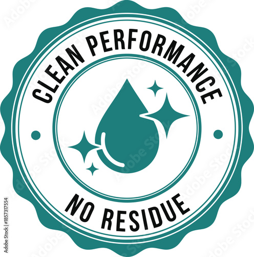 Clean Performance No Residue Badge Icon – Hygienic Guarantee Label for Cleaning Products and Packaging