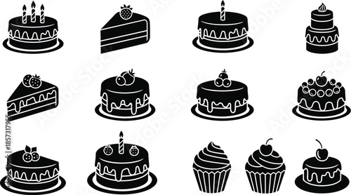 Silhouettes of festive cakes cupcakes and slices perfect for any occasion