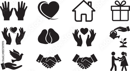 Collection of care charity and support icons