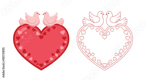 Love's Embrace: Two graceful doves perched atop a heart, symbolizing eternal love, commitment, and romance. A timeless design, perfect for expressing affection and devotion.