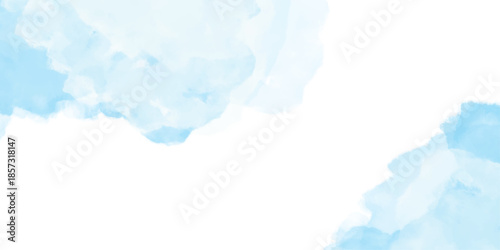 Watercolor border isolated on white, Abstract light blue watercolor background.
