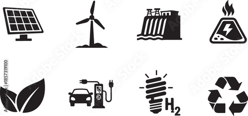 Renewable energy sources and sustainability icons