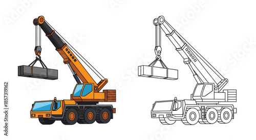 Construction Crane Lifting Concrete: a construction crane illustration lifting concrete blocks, a symbol of industrial progress and building.