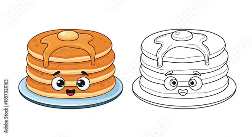 Stack of Pancakes: Delightful pancakes with butter and syrup, showcasing a simple illustration with vibrant colors. 