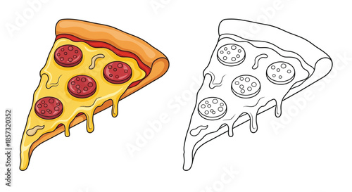 Pizza Slice Illustration: A vibrant illustration showcases a mouthwatering slice of pizza, a staple of food culture, with melted cheese, savory pepperoni.