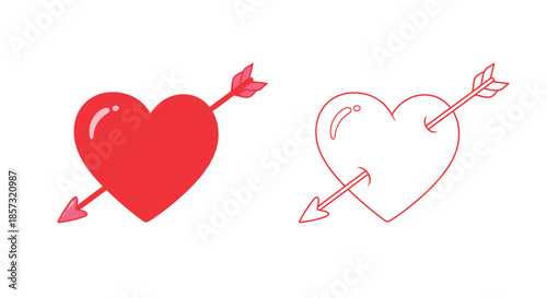 Arrows of Affection: Two heart illustrations pierced by arrows symbolize love and affection, capturing themes of romance, Valentine's Day, and passion.