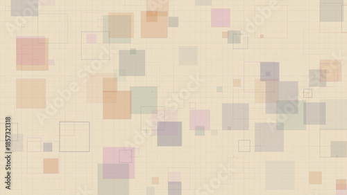 Pastel Geometric Squares Background with Transparent Overlapping Boxes on Grid