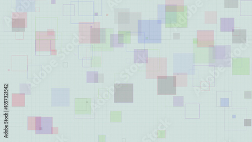 Pastel Geometric Squares Background with Transparent Overlapping Boxes on Grid