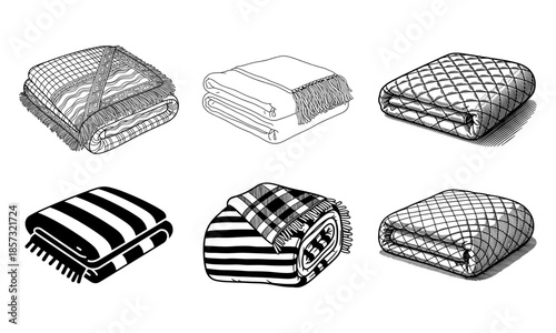 Warm blanket texture silhouette set with various folds and patterns