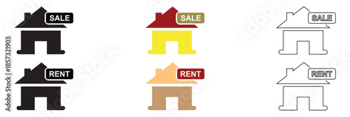 Real Estate Finance and Property Deal Icons. House for sale and home for rent icons. online payment contract valuation.