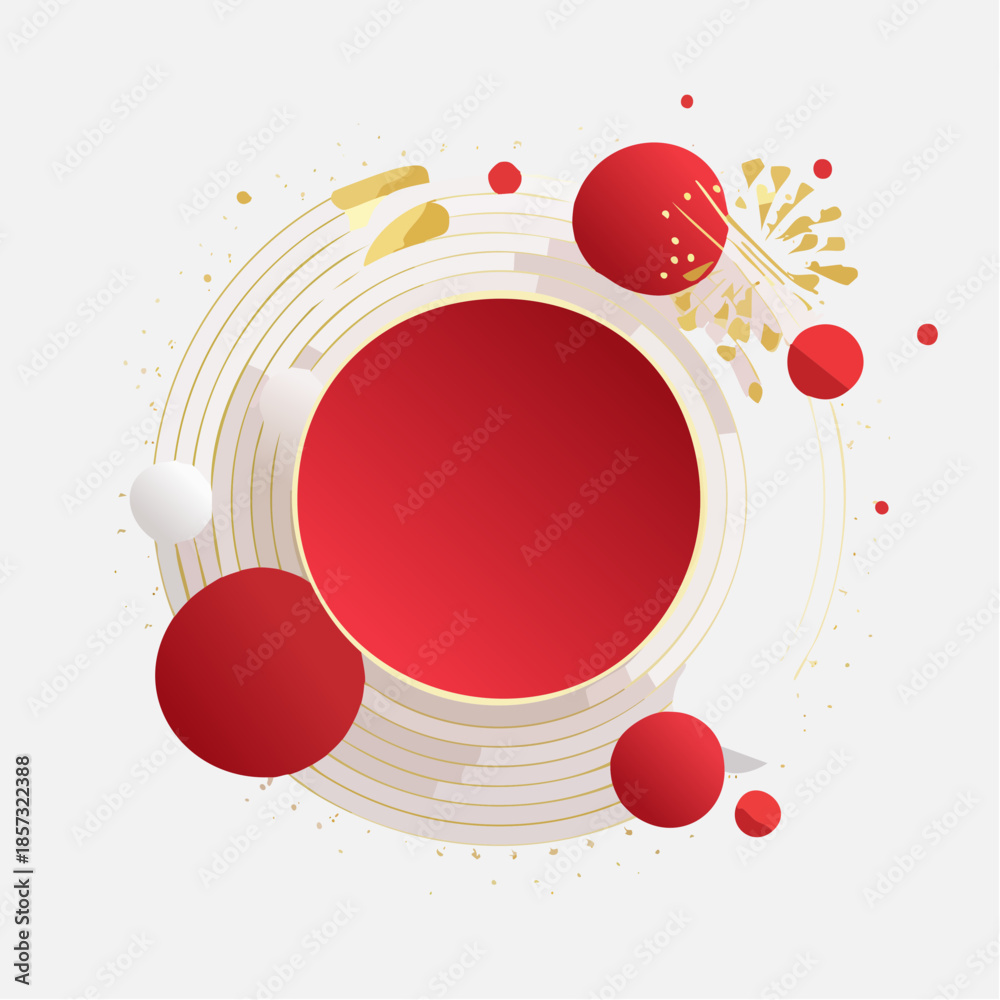 Obraz premium 紅白サークルと金ラインの年賀状素材