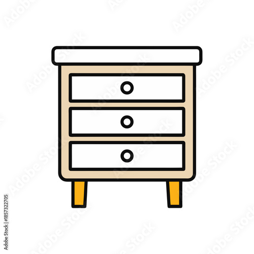 Illustration of a small three drawer chest on transparent background silhouette