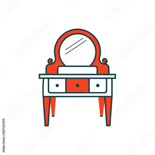 Illustration of a vanity table with mirror on transparent background silhouette