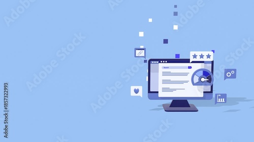 Animated Illustration Representing SEO Strategy, Search Engine Optimization And Digital Marketing Growth Concepts With Copy Space. Ideal For Online Marketing, Analytics And Business Promotion Visuals.