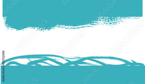 Set of Teal Artistic Brush Stroke Borders: Grunge Textured Header and Footer Elements for Web, Print, and Graphic Design