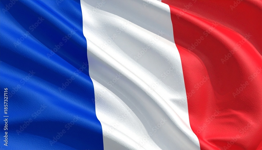 Fototapeta premium Flag of France with vertical blue, white, and red bands gently waving in motion