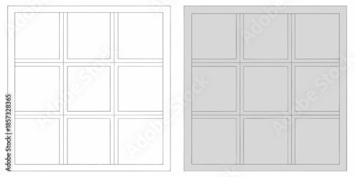 Two panelled doors side by side one outlined and one shaded gray