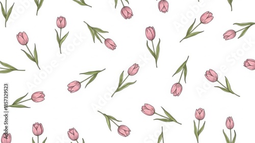 Delicate pink tulips on white background for spring design