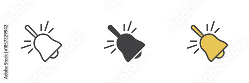School bell line, solid and colorful different style icon set pack