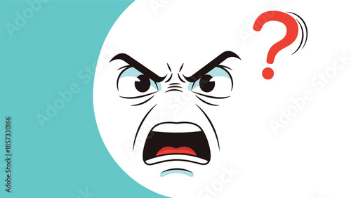 Expressive cartoon character face showing extreme anger and confusion with a red question mark floating beside the head.