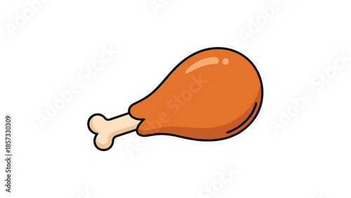 Simple flat design icon of a roasted chicken or turkey drumstick with a golden brown skin and a small bone end.