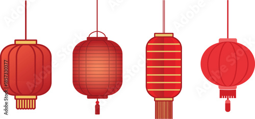 Vector Illustration of Chinese New Year Red Lanterns Decorations Isolated on White Background for Celebration and Festival Designs