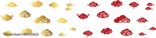 Golden and Red Asian Cloud Chinese New Year Decorations on White Background Decorative Design Elements for Digital Art and Graphic Design