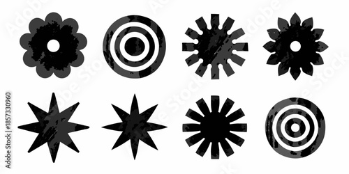Collection of abstract black and white floral or starburst shaped designs