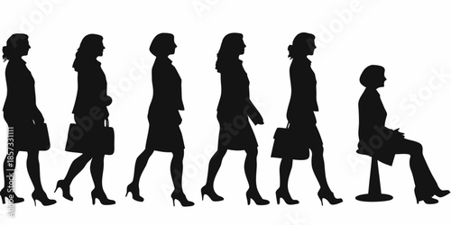 Silhouettes of women walking in business attire showcasing a modern professional style