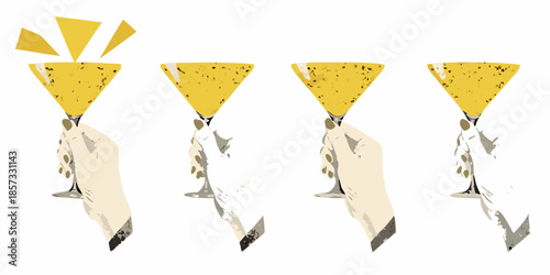 A series of champagne glasses with sparkling liquid celebrating a festive occasion