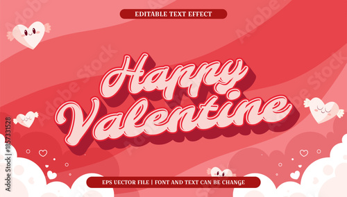 Happy Valentine's Day text effect with hearts and clouds, perfect for greeting cards and decorations